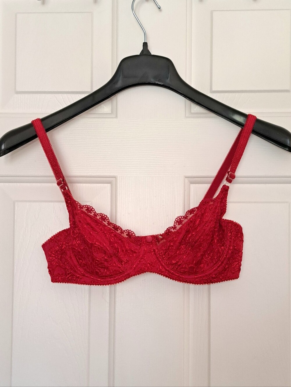 Red Lace Balconette Style Underwire Unpadded Bra